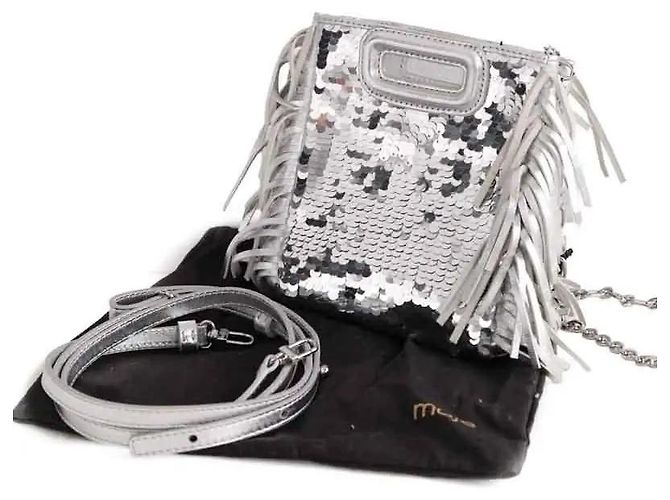 Borsa a tracolla Maje in pelle argento - vista 6
