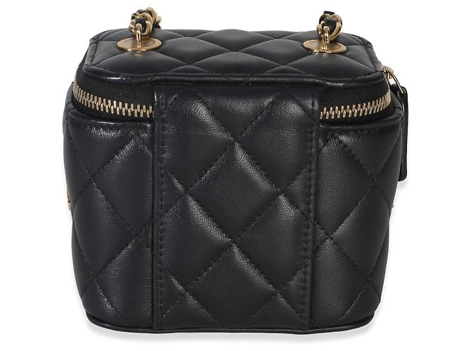 Chanel Coco Casino Mini Vanity Case aus schwarzem gestepptem Lammleder mit Kette - Ansicht 2