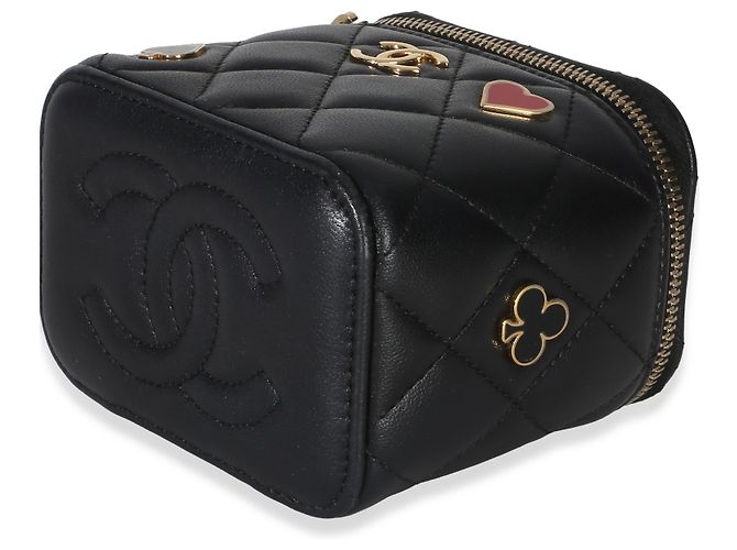 Chanel Coco Casino Mini Vanity Case aus schwarzem gestepptem Lammleder mit Kette - Ansicht 6