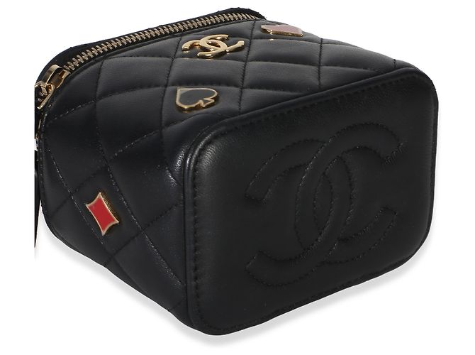 Chanel Coco Casino Mini Vanity Case aus schwarzem gestepptem Lammleder mit Kette - Ansicht 7