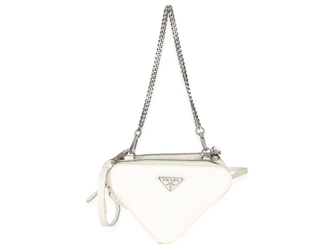 Borsetta a tracolla mini triangolo Prada in pelle Saffiano bianca Bianco - vista 2