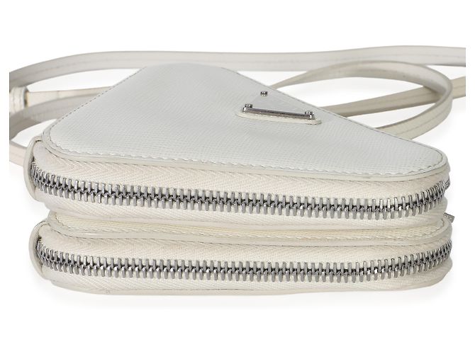 Borsetta a tracolla mini triangolo Prada in pelle Saffiano bianca Bianco - vista 6