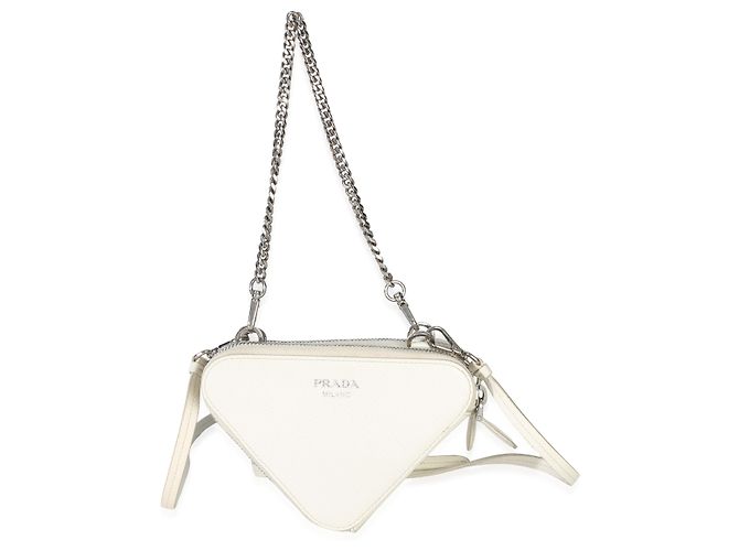 Borsetta a tracolla mini triangolo Prada in pelle Saffiano bianca Bianco - vista 8