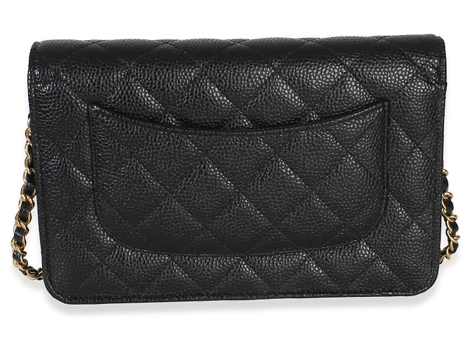 Chanel Portafoglio con catena CC in pelle caviar matelassé nera Nero - vista 2