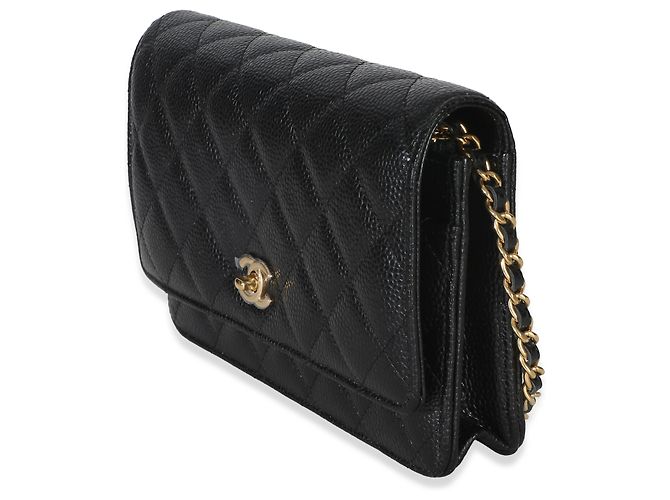 Chanel Portafoglio con catena CC in pelle caviar matelassé nera Nero - vista 3