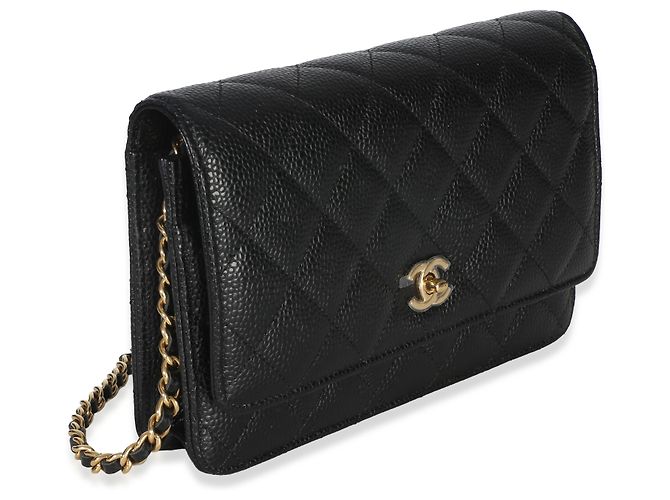 Chanel Portafoglio con catena CC in pelle caviar matelassé nera Nero - vista 4
