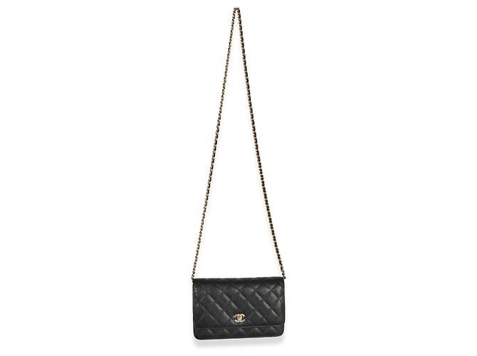 Chanel Portafoglio con catena CC in pelle caviar matelassé nera Nero - vista 5