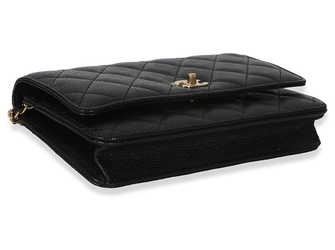 Chanel Portafoglio con catena CC in pelle caviar matelassé nera Nero - vista 7