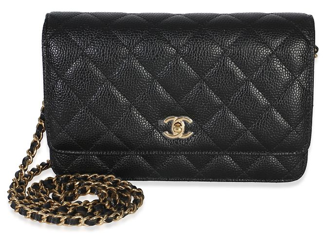 Chanel Portafoglio con catena CC in pelle caviar matelassé nera Nero - vista 8