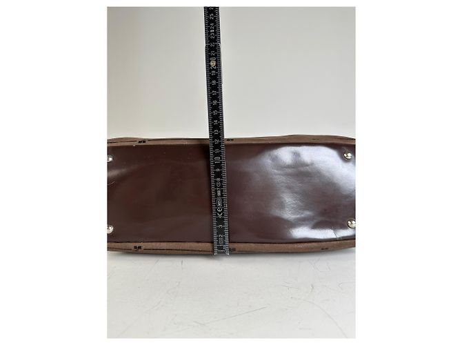 Tote Vintage Courreges in pelle scamosciata e rifiniture Marrone Argento - vista 11