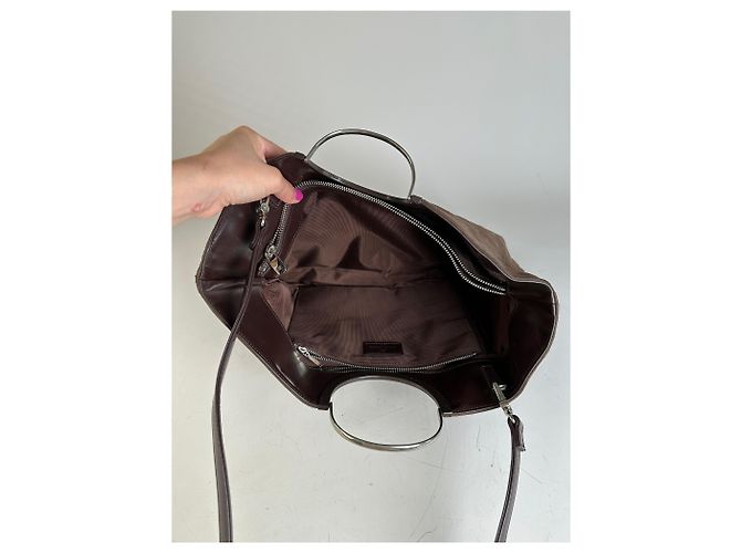 Tote Vintage Courreges in pelle scamosciata e rifiniture Marrone Argento - vista 12