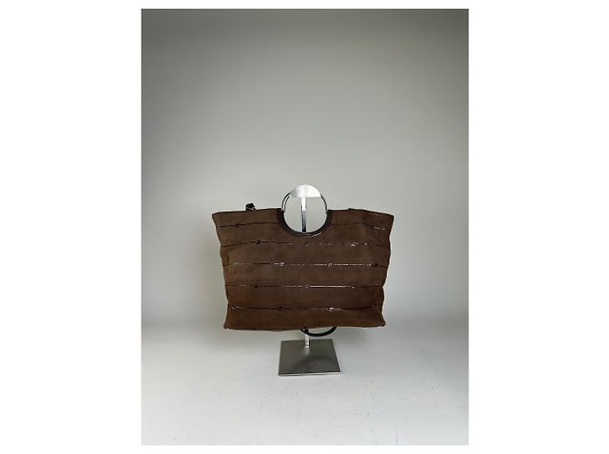 Tote Vintage Courreges in pelle scamosciata e rifiniture Marrone Argento - vista 2