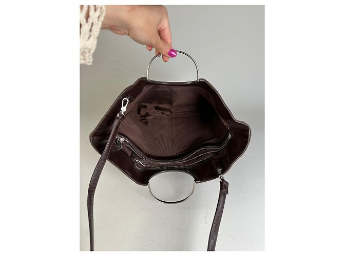 Tote Vintage Courreges in pelle scamosciata e rifiniture Marrone Argento - vista 3