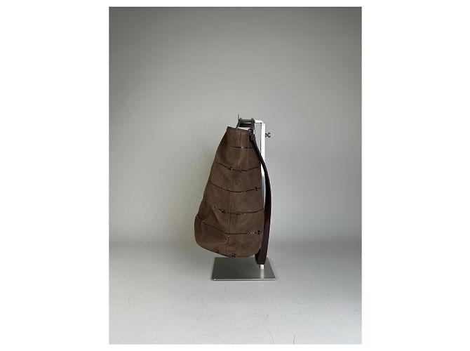 Tote Vintage Courreges in pelle scamosciata e rifiniture Marrone Argento - vista 4