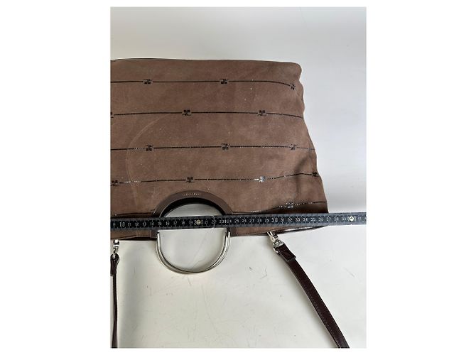 Tote Vintage Courreges in pelle scamosciata e rifiniture Marrone Argento - vista 8