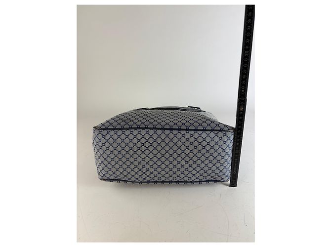 Céline Vintage Celine Macadam Coated Canvas Handtasche Hellblau Navy Marineblau - Ansicht 10