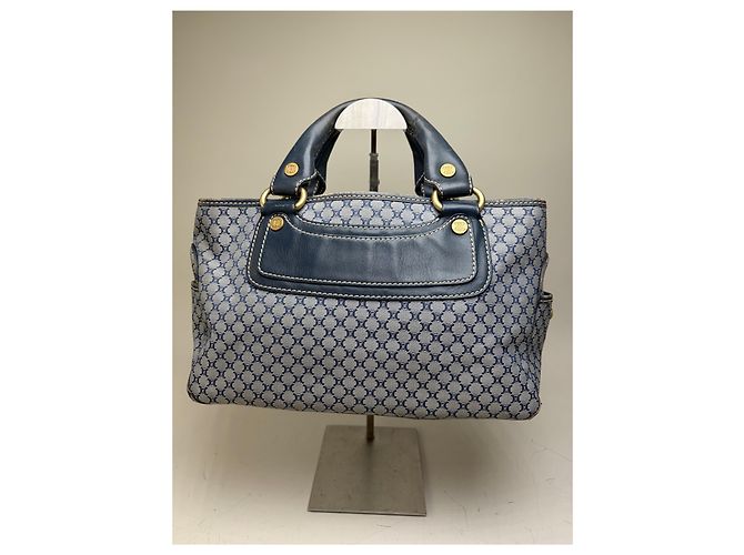 Céline Vintage Celine Macadam Coated Canvas Handtasche Hellblau Navy Marineblau - Ansicht 12