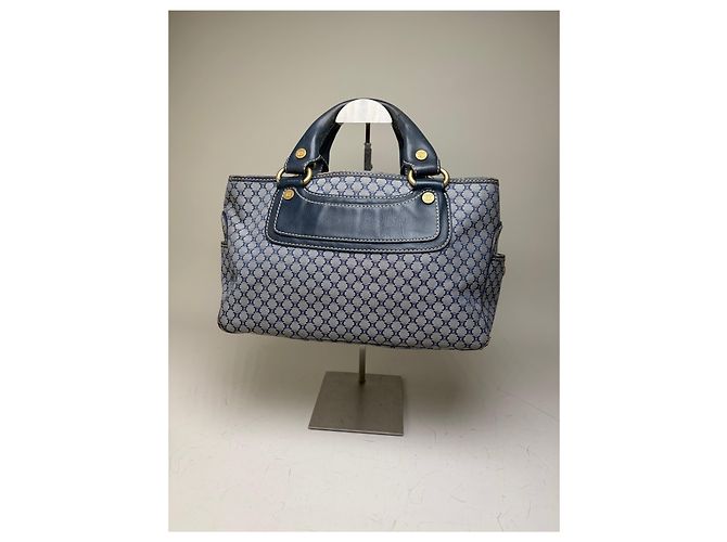 Céline Vintage Celine Macadam Coated Canvas Handtasche Hellblau Navy Marineblau - Ansicht 2