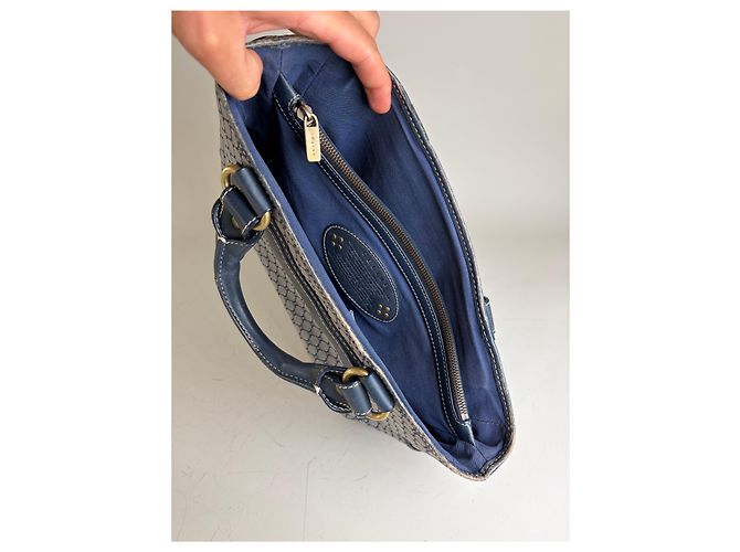 Céline Vintage Celine Macadam Coated Canvas Handtasche Hellblau Navy Marineblau - Ansicht 3