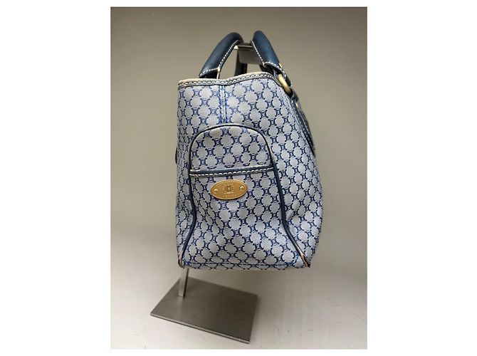 Céline Vintage Celine Macadam Coated Canvas Handtasche Hellblau Navy Marineblau - Ansicht 5