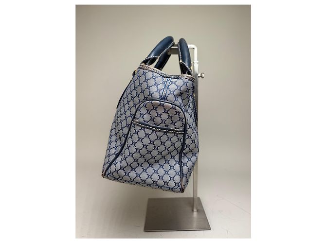 Céline Vintage Celine Macadam Coated Canvas Handtasche Hellblau Navy Marineblau - Ansicht 7
