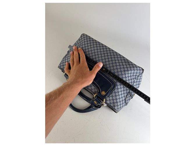 Céline Vintage Celine Macadam Coated Canvas Handtasche Hellblau Navy Marineblau - Ansicht 8