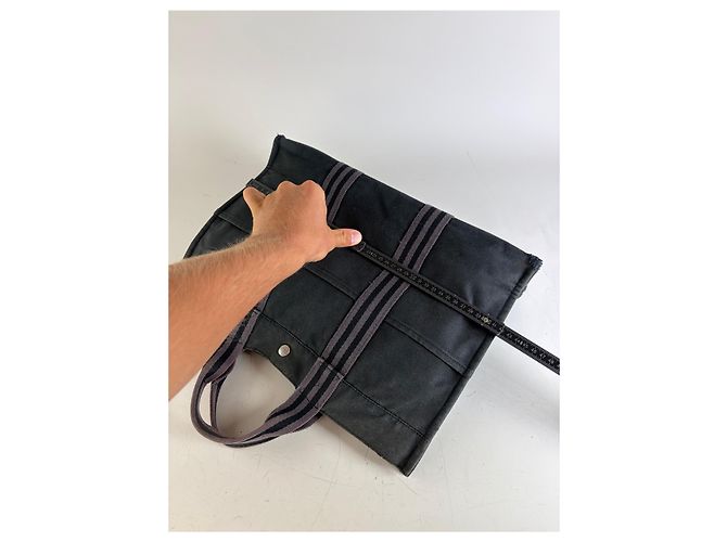 Hermès Vintage Hermes Canvas Tote Bag Schwarz Grau - Ansicht 10