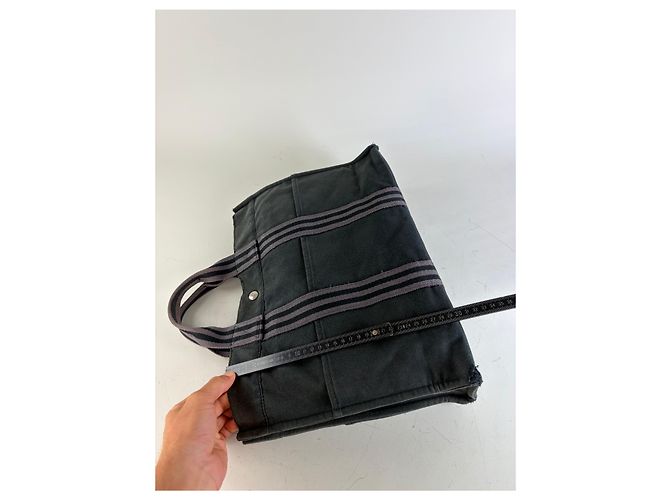 Hermès Vintage Hermes Canvas Tote Bag Schwarz Grau - Ansicht 11