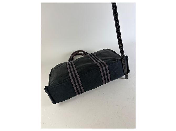 Hermès Vintage Hermes Canvas Tote Bag Schwarz Grau - Ansicht 12