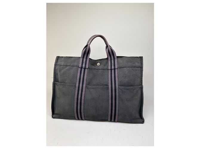 Hermès Vintage Hermes Canvas Tote Bag Schwarz Grau - Ansicht 2