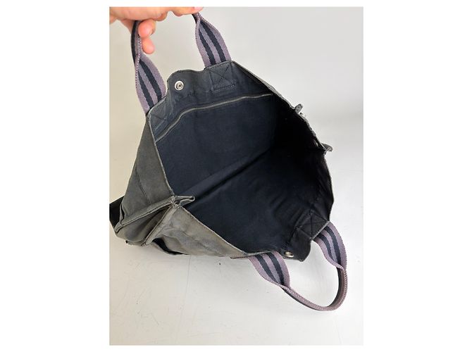 Hermès Vintage Hermes Canvas Tote Bag Schwarz Grau - Ansicht 3