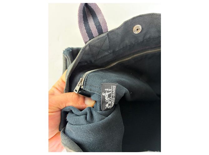 Hermès Vintage Hermes Canvas Tote Bag Schwarz Grau - Ansicht 4