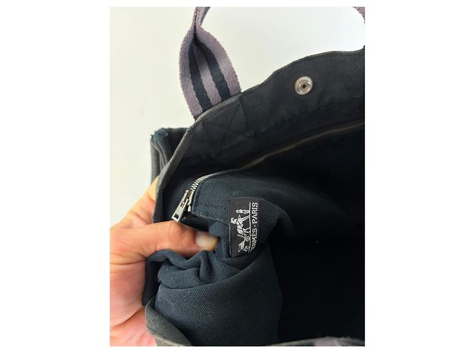 Hermès Vintage Hermes Canvas Tote Bag Schwarz Grau - Ansicht 5
