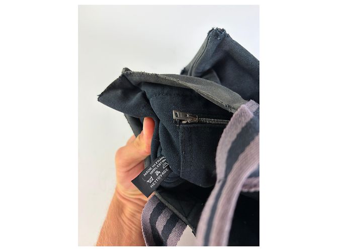 Hermès Vintage Hermes Canvas Tote Bag Schwarz Grau - Ansicht 6
