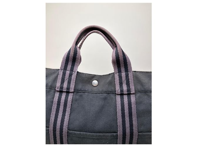 Hermès Vintage Hermes Canvas Tote Bag Schwarz Grau - Ansicht 7