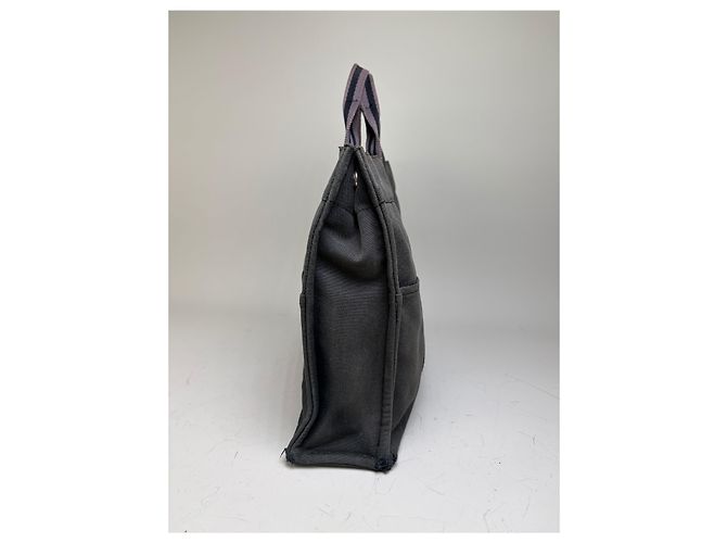 Hermès Vintage Hermes Canvas Tote Bag Schwarz Grau - Ansicht 8