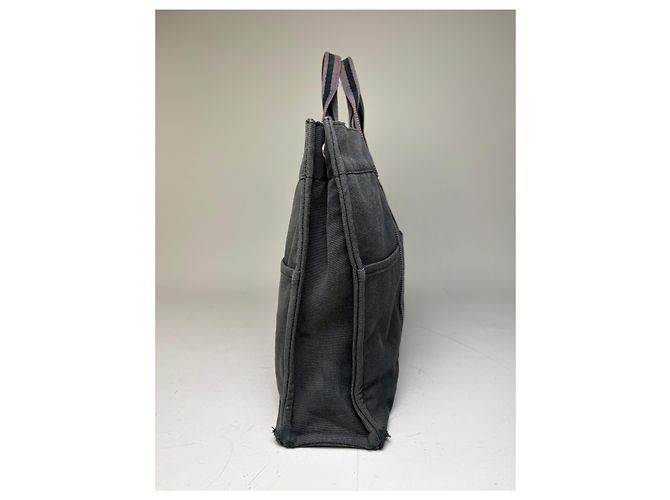 Hermès Vintage Hermes Canvas Tote Bag Schwarz Grau - Ansicht 9