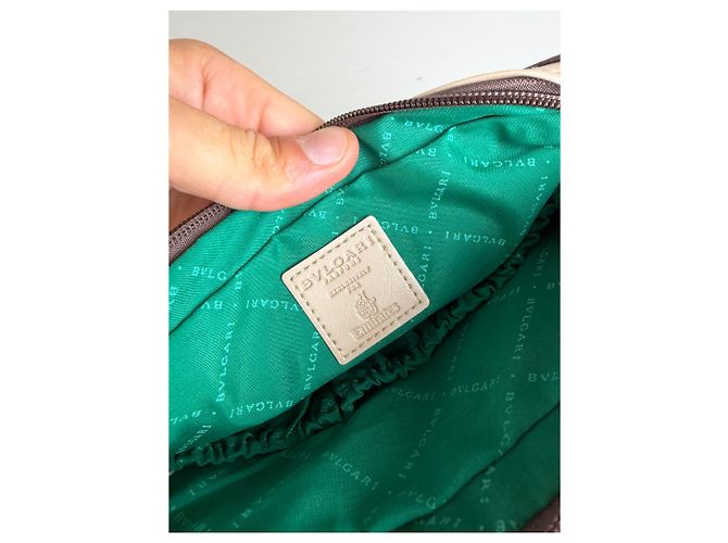 Bulgari Beauty case vintage Bvlgari in pelle Brown Cream Marrone - vista 4