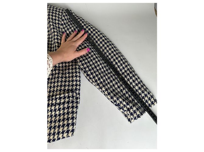 Vintage Issey Miyake Wool Houndstooth Jacket Navy Cream M - view 10