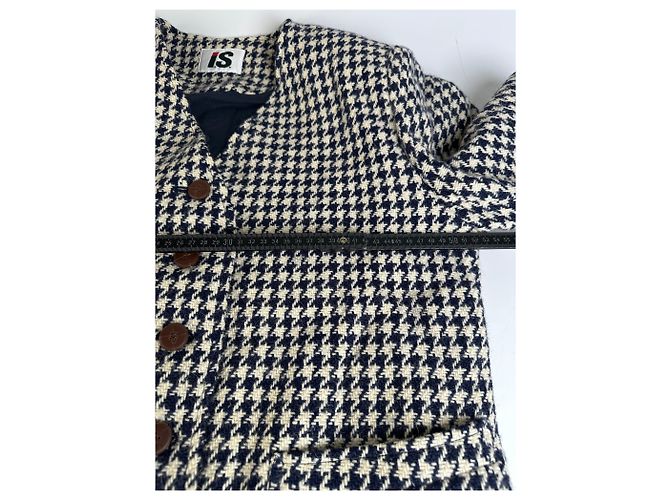 Vintage Issey Miyake Wool Houndstooth Jacket Navy Cream M - view 12