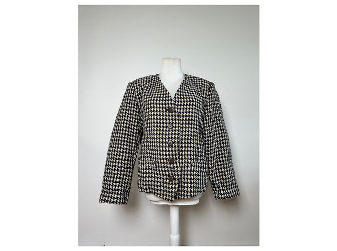 Vintage Issey Miyake Wool Houndstooth Jacket Navy Cream M - view 14