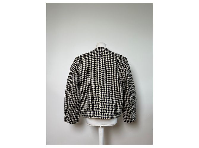 Vintage Issey Miyake Wool Houndstooth Jacket Navy Cream M - view 15