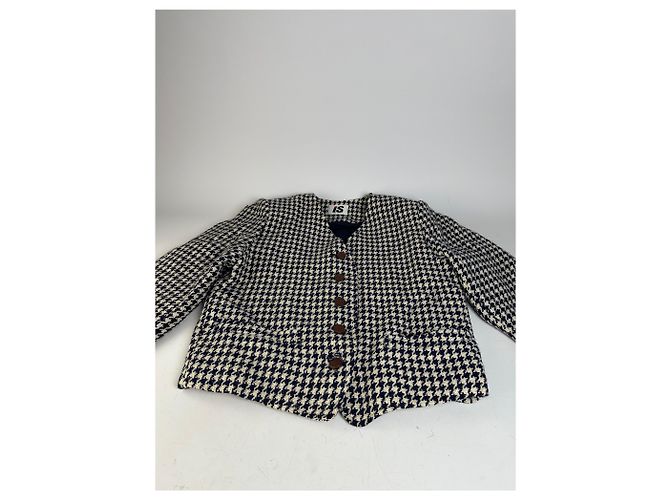 Vintage Issey Miyake Wool Houndstooth Jacket Navy Cream M - view 5