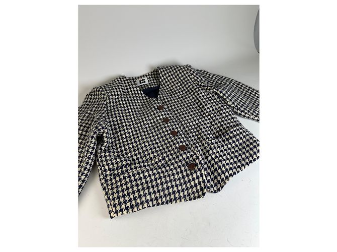 Vintage Issey Miyake Wool Houndstooth Jacket Navy Cream M - view 7