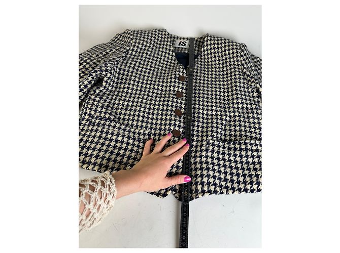 Vintage Issey Miyake Wool Houndstooth Jacket Navy Cream M - view 9