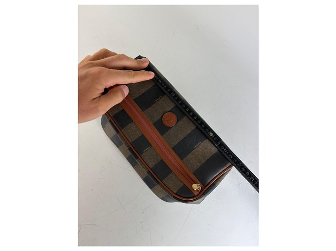 Beauty case Vintage Fendi Canvas Navy Brown Beige Gold Blu navy - vista 10