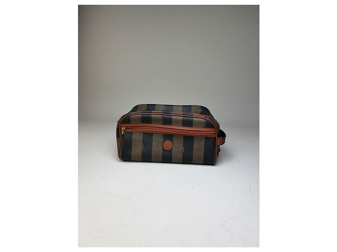 Beauty case Vintage Fendi Canvas Navy Brown Beige Gold Blu navy - vista 13