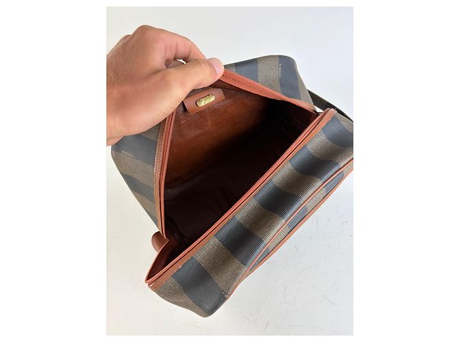 Beauty case Vintage Fendi Canvas Navy Brown Beige Gold Blu navy - vista 3
