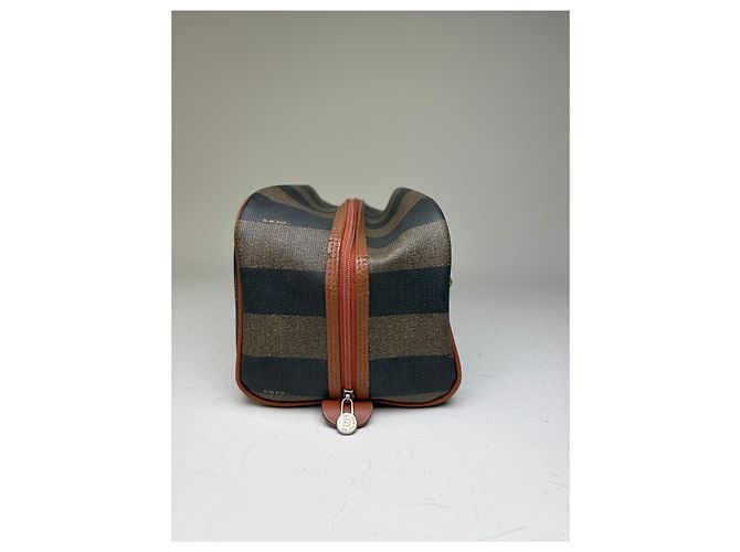 Beauty case Vintage Fendi Canvas Navy Brown Beige Gold Blu navy - vista 4