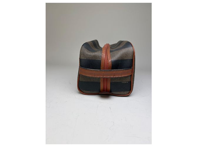 Beauty case Vintage Fendi Canvas Navy Brown Beige Gold Blu navy - vista 6